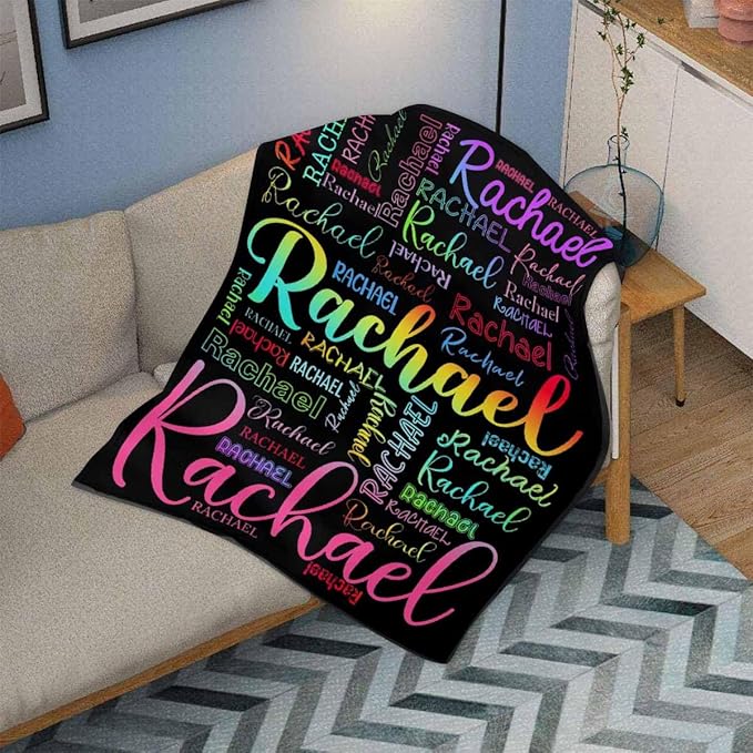 M YESCUSTOM Custom Baby Blanket with Name, Personalized Name Throw Blanket for Girls Boys Kids Colorful Customized Flannel Blanket for Men Women Valentines Day Mother's Day Christmas Newborns