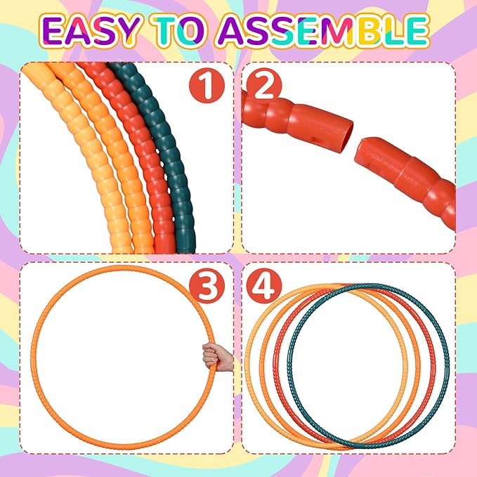 Sratte 8 Pcs Color Hoop Detachable Adjustable Hoop Exercise Ring Plastic Toys for Teens Games Gymnastics Dog Agility Equipment Party Decor, 4 Colors