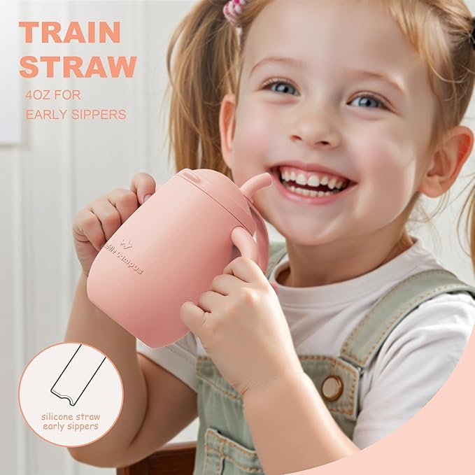Cuddle Campus Pack of 2 Silicone Baby Training Cup, Shatterproof Toddler Sippy Cups with Straw, Open Cup for Baby, 6+ Months 5 Oz