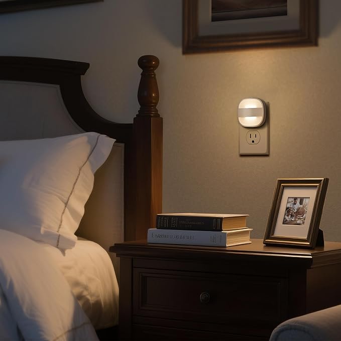 DORESshop Led Night Lights Plug Into Wall, 4 Packs Plug in Night Light Dimmable Mini with Auto Dusk to Dawn Sensor, 3000K Foldable Plug Nightlight Adjustable Brightness for Bedroom,Stairs,Hallway,