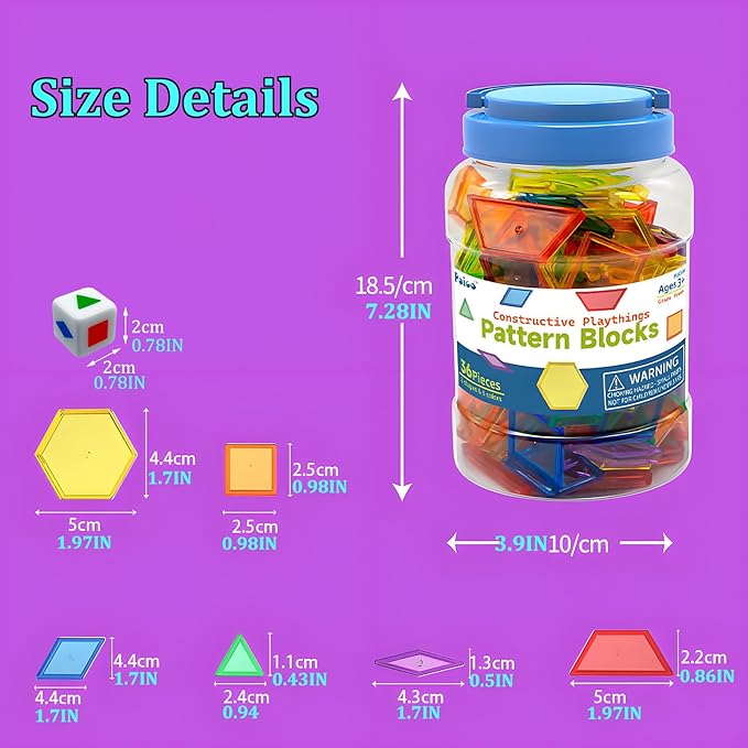 Translucent Pattern Blocks for Classroom 140 Pcs Kids Light Table Manipulatives Toys Education Learning Geometric Shapes