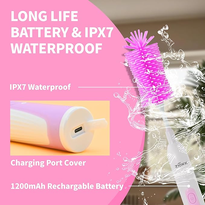 Electric Bottle Brush Cleaner, Portable Electric Baby Bottle Brush Cleaner for Travel, Rechargable Travel Bottle Cleaner Kit with Nipple & Straw Brush, Perfect Mom Essentials After Birth Gift, Pink