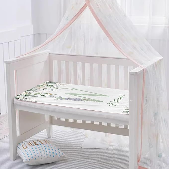 Personalized Baby Blanket with Name, Custom Floral Name Blanket Toddler Girls Soft Flannne Swaddling Blankets Customized Memorial Gift from Nana for Infant Newborn Shower