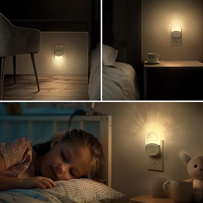 Bubble Night Light Plug in, LED Acrylic Night Light, 2 Pack, Decorative Dimmable Nightlight Dusk to Dawn Sensor, Soft 3000K Warm Nightlight for Bathroom, Hallway, Bedroom