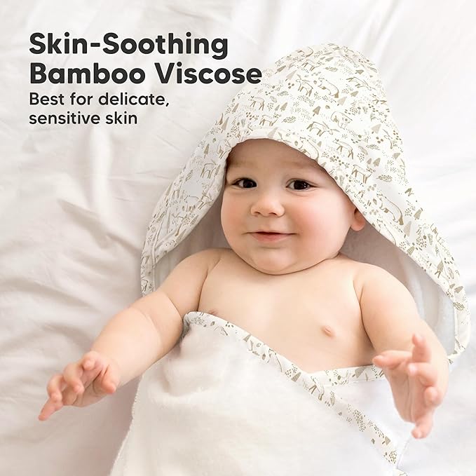 KeaBabies Hooded Baby Towel for Newborn - Viscose Derived from Bamboo Large Baby Bath Towels with Hood for Boys, Girls, Toddler, Extra Absorbent & Soft Newborn Bath Essentials (Wildwood, Regular)