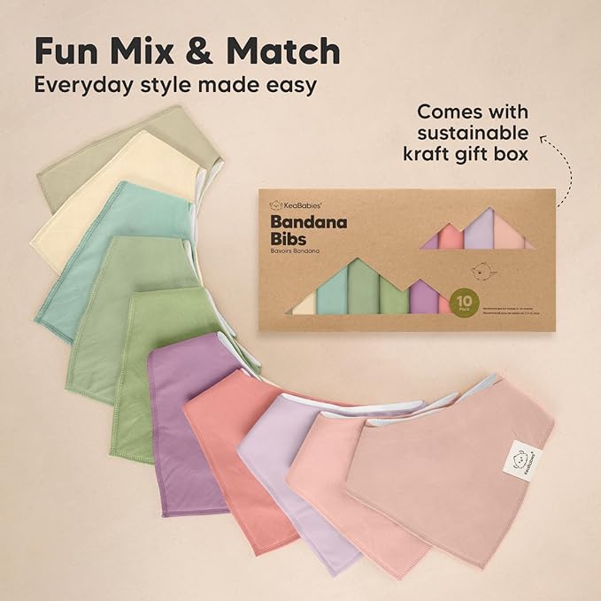 KeaBabies 10-Pack Organic Baby Bandana Bibs for Girls - Super Absorbent Triangle Baby Bibs for Drooling and Teething Infant, 100% Cotton Extra Soft for Newborn, Infant 0-36 Months (Cupcake)