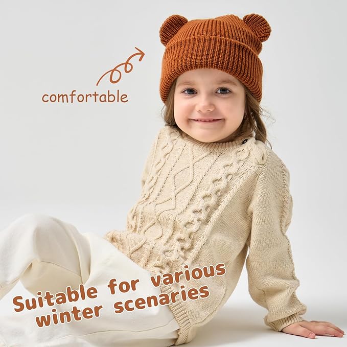 Toddler Boy Winter Hat Baby Knit Beanie Girl Warm Hats Kid Bear Ear Beanies for Cold Weather