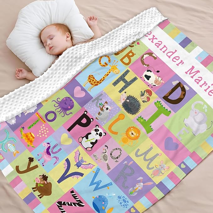 Personalized Baby Blankets for Girls & Boys - Super Soft Easter Blanket with Thick Double-Layer Dotted Backing, Personalized Baby Gifts for Baby Shower from Grandma (Rainbow, Customize Now)