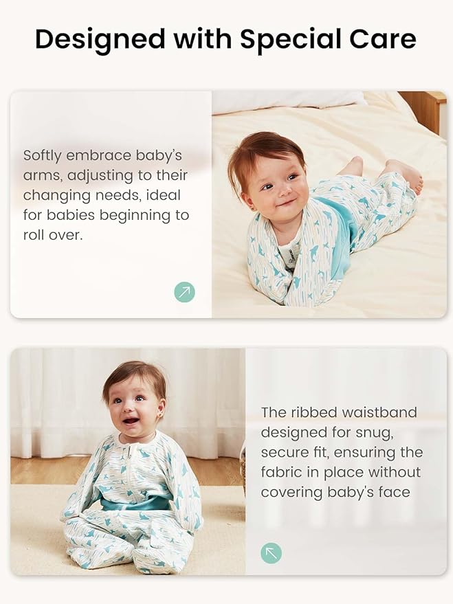 GROWNSY Transitional Swaddle Sleep Sack 3-6 Months, Starfish Design Baby Swaddle Sack, Dual-Zipper for Easy Diaper Changes, Proper Hip Development & Openable Foot Button, 12-20lbs, Whales and The Sea