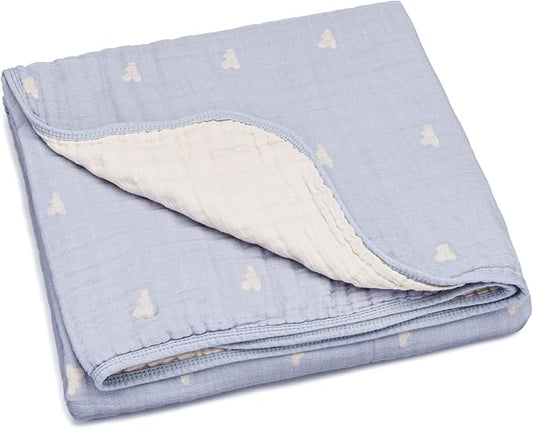 Parker Baby Muslin Blanket | 100% Soft Cotton Toddler Quilt & Baby Muslin Swaddle | Gender Neutral Design 47" x 47" Blanket