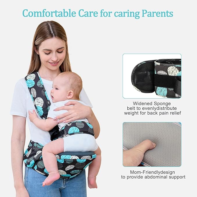 Baby Hip Seat Carrier Baby Waist Stool for Child Infant Toddler with Adjustable Strap Buckle Pocket Soft Inner Huge Storage,Black