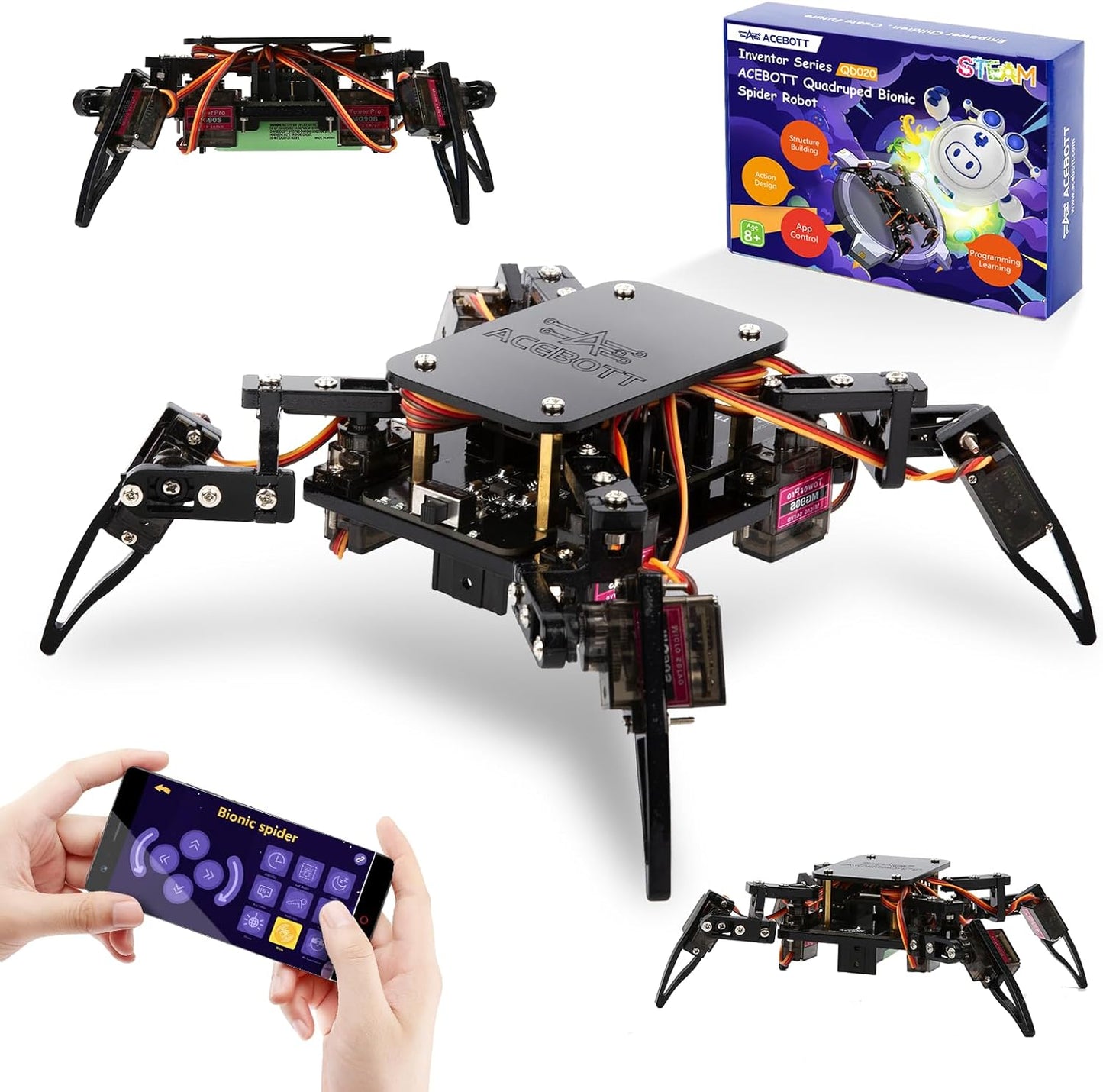STEM Robotics Science Kits for Adults, ESP8266 Spider Robot Building Kit, App Remote Control, Walking Crawling Fun Educational Toy for 12 + Year Old Boys, Girls, Teens, Adults Unique Gifts