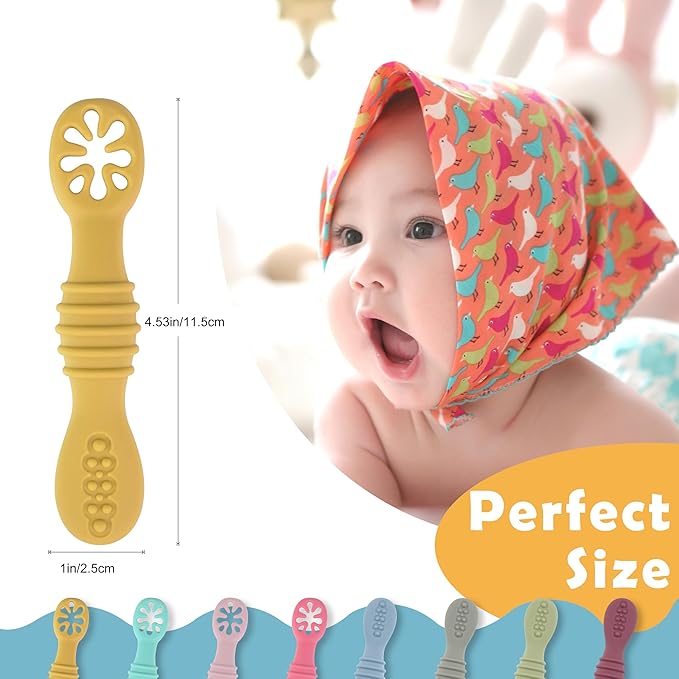 8 Pcs Baby Led Weaning Utensils, First Stage Silicone Baby Spoon, Multicolor Baby Spoons Self Feeding 6+ Months, Cucharas para Bebes for Solids and Purees