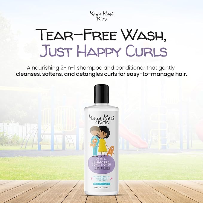 2 in 1 Natural Kids Shampoo and Conditioner, Tear Free | For Toddlers with Curly Hair | For All Kids Hair Types | Coconut & Lime Twist, Made in the USA, 12 Fl Oz