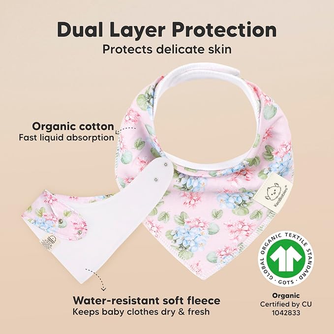 8-Pack Organic Baby Bandana Bibs for Girls - Super Absorbent Triangle Baby Bibs for Drooling and Teething Infant, 100% Cotton Extra Soft for Newborn, Infant 0-36 Months (Flourish)