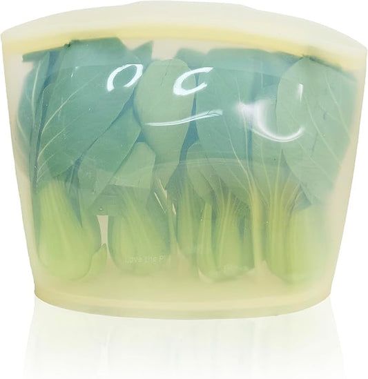 Premium Platinum Silicone Reusable Food Storage Bag 10.6 Cup (84 fl oz), Airtight Zip Lock Bags for Food, BPA-Free Silicone Freezer Bags, Microwave Safe Sous Vide Container, Yellow