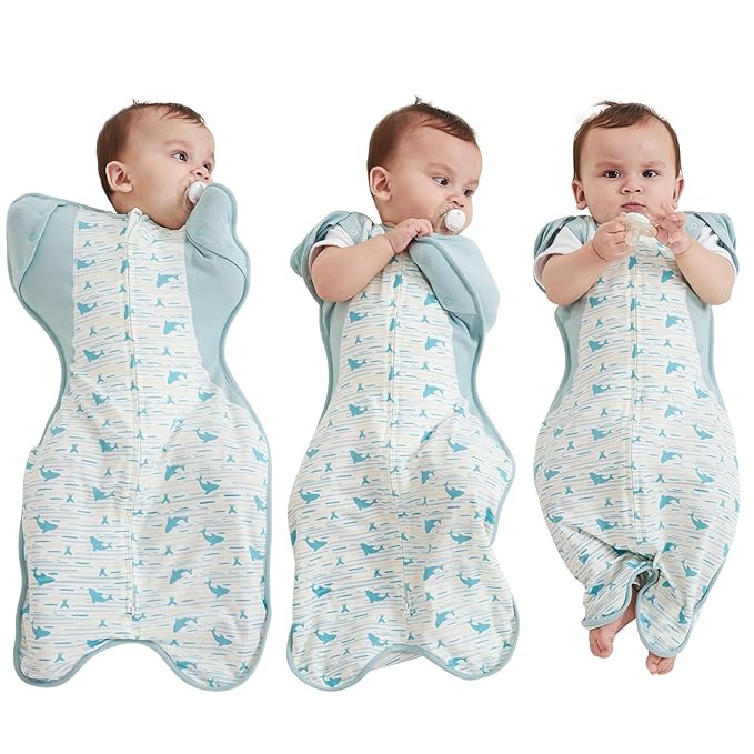 Transition Baby Swaddle 3-6 Months 12-18 lb, Arms In/Out Swaddle Sleep Sack with 2-Way Zipper Moisture-Wicking Fabric, Improves Sleep Snug Fit Helps Calm Startle Reflex(Whales and the sea)