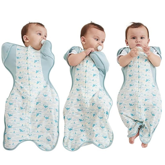 Transition Baby Swaddle 3-6 Months 12-18 lb, Arms In/Out Swaddle Sleep Sack with 2-Way Zipper Moisture-Wicking Fabric, Improves Sleep Snug Fit Helps Calm Startle Reflex(Whales and the sea)