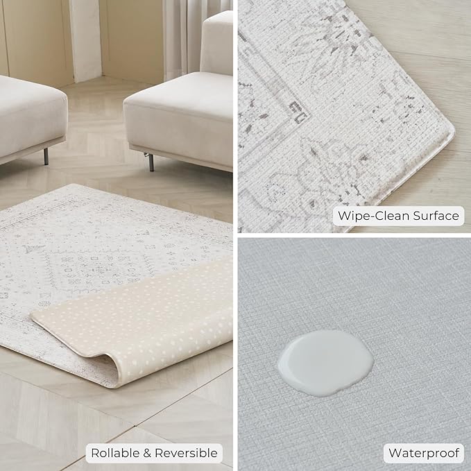 Baby Care Soft Rug (Prestige, Ikat - Persia) 98'' x 59'' Original One-Piece Reversible Rollable Waterproof Play Mat for Infants, Babies, Toddler, and Kids