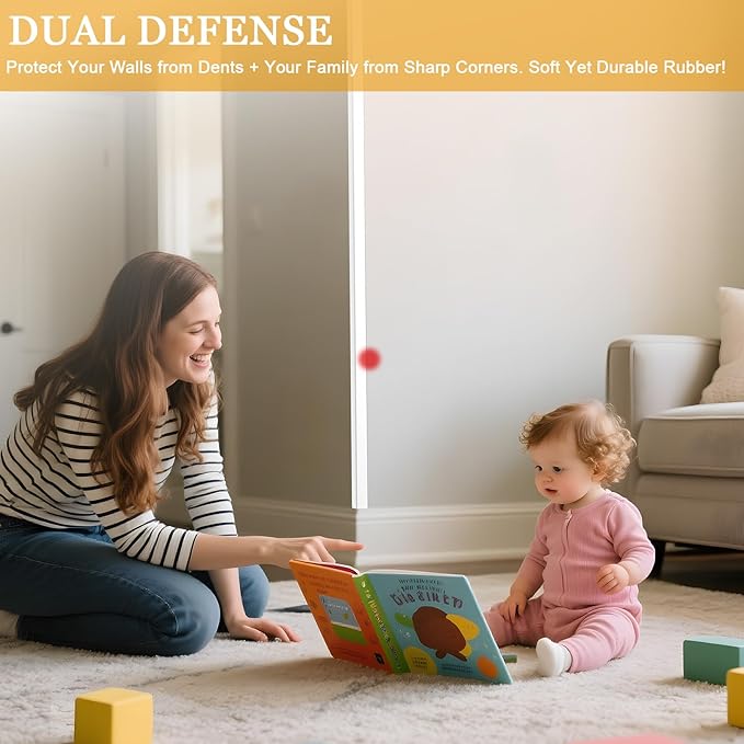 Wall Corner Protector Self-Adhesive Flexible – Durable Rubber, Furniture Edge Guard, Easy to Install, White, Prevents Wall Damage, Ideal for Home or Office Use