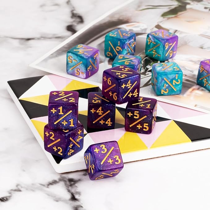 24 Pieces MTG Dice Counters Plus 1 Counter D6 Dice Set Life Tokens for MTG TCG Magic Cards Game Accessories, Blue&Purple