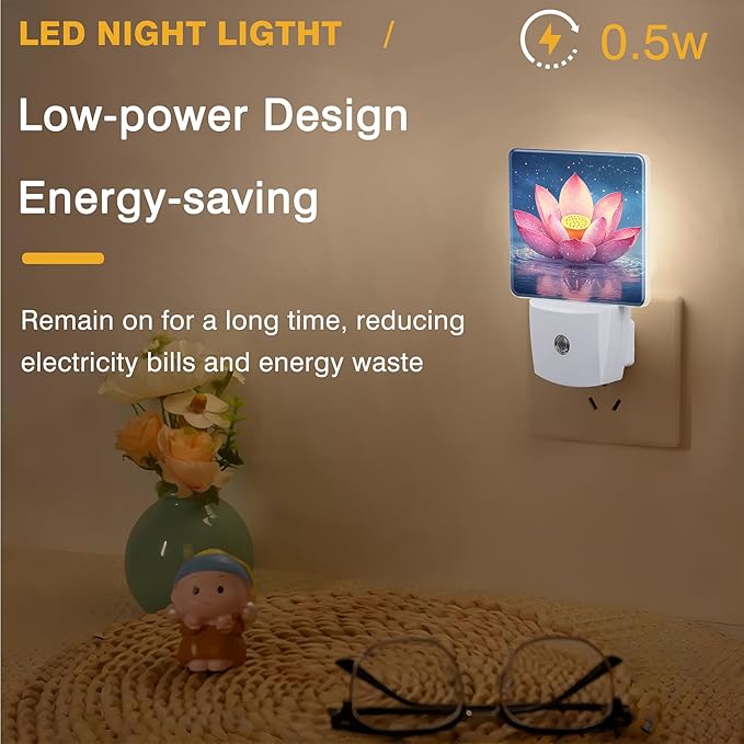 Night Light Pink Lotus Flower Night Lights Plug into Wall Smart Dusk to Dawn Sensor 0.5W Energy Efficient Led Lamp for Men Women Bedroom Bathroom Hallway Stairway Decor