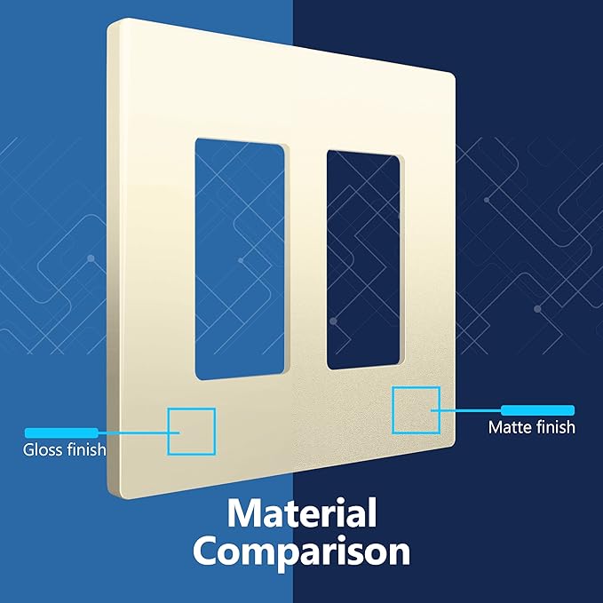 LIDER Matte Finish Double Decorator Switch Cover, Screwless Wall Plate, Mid-Size 2-Gang 4.88" x 4.92", Unbreakable Polycarbonate Thermoplastic, UL Listed, LSWP-32M-LA10P, Light Almond, 10 pack
