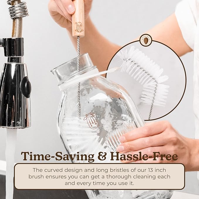 Almond Cow - Milk Jug Brushes for Cleaning, Premium Cleaner With Angled Design for Bottles, Multipurpose Cleaning Brushes for Household Use, 13-Inch Long Handle Scrub Brush