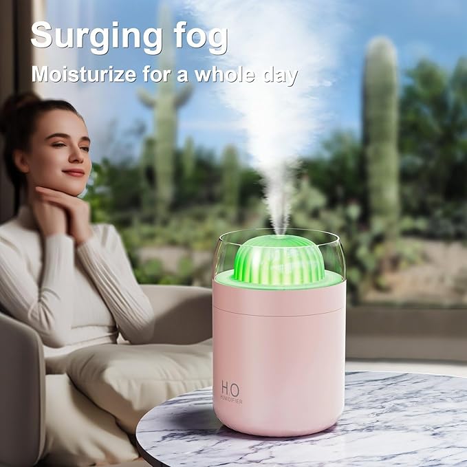 Small Humidifier for Plants, 500ml Cool Mist Desk Humidifier with Night Light, Ball Cactus Mini Humidifiers, Whisper-Quiet Operation, Two Spray Modes, Auto Shut-Off for Bedroom, Babies Room, Travel