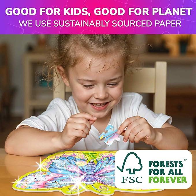 QUOKKA Shimmer Puzzles for Kids Ages 4-6 – 48 Piece Shaped Jigsaw Puzzles for Toddlers 3-5 – 4-Pack Princess, Mermaid, Butterfly & Unicorn Children's Game Ages 4-8 – Unique Gift Toy for Preschoolers