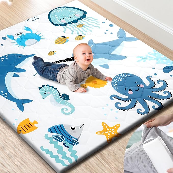 Premium Foam Baby Play Mat 50x50 – Removable & Machine Washable Cover, Extra Thick Padding Playpen Mat, Non-Slip Crawling Mat, Easy to Clean for Infants, Toddlers & Babies