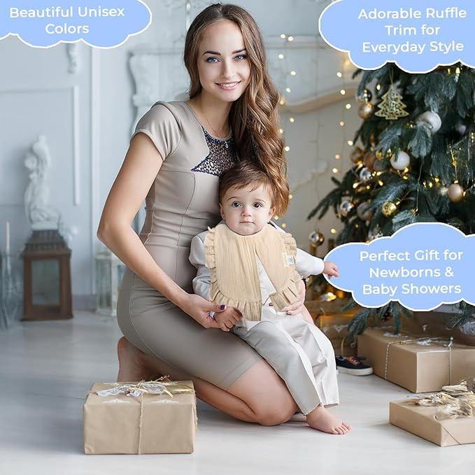 usakinon® 100% Organic Muslin Cotton Baby Bibs 2 Pack – Soft, Absorbent & Safe Newborn Essentials, CPC Certified