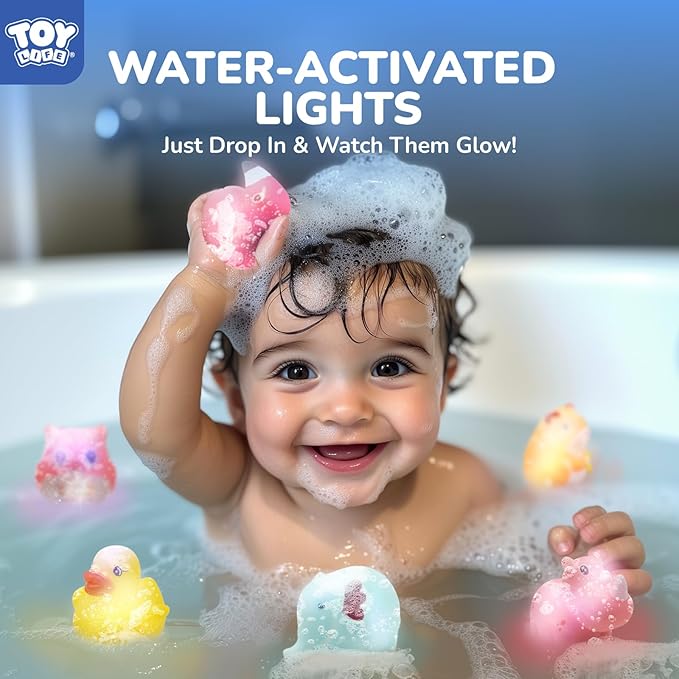 TOY Life 12 PC Animals Light Up Bath Toys for Kids, No Hole Glow Bath Toys for Kids Ages 4-8, Baby Toddler Bath-Time Gifts for Easter, Halloween, Christmas, Ideal for Shower, Bathtub, Swimming Pool