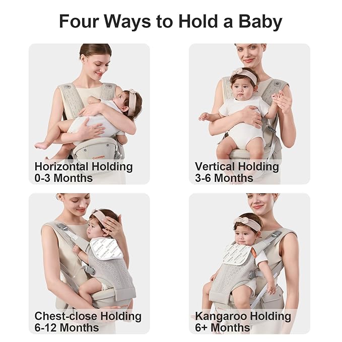 Baby Carrier with Hip Seat, 2-in-1 Forward-Facing Carry for Newborn to Toddler，Knob Design - Precision Adjustment，All Seasons Holder Infant Carriers Fits Waist Sizes up to 45 Inches (Grey)