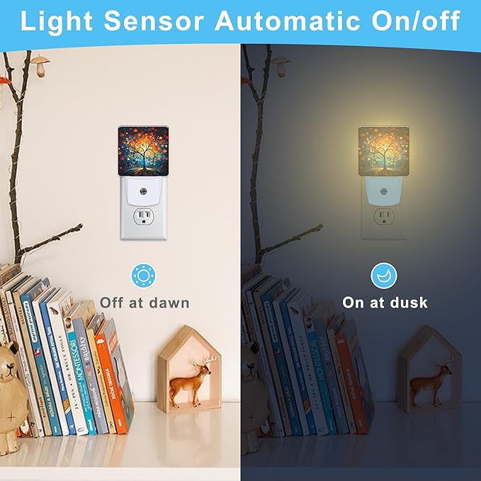 Multicoloured Tree Plug in Night Light with Auto Dusk to Dawn Sensor,Warm Night Lights for Boys Girls Bedroom Bathroom Hallway Kids Room Gifts