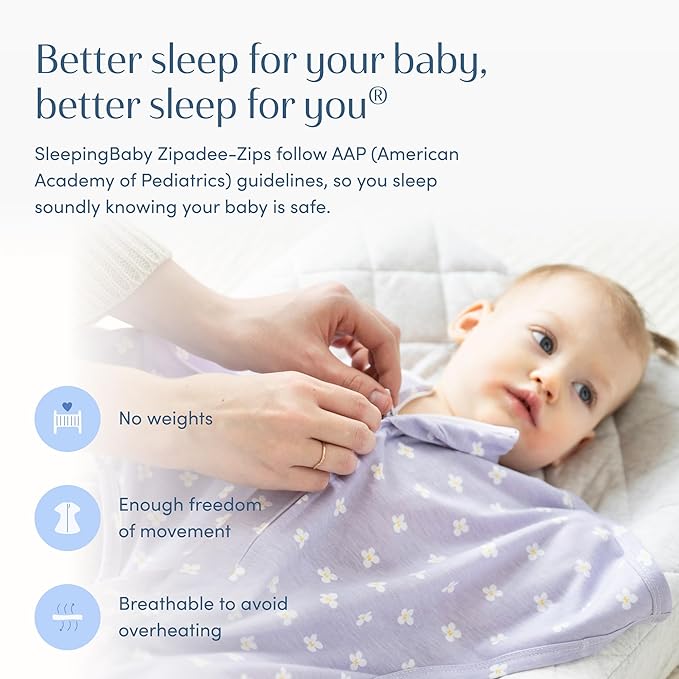 SleepingBaby Zipadee-Zip Transition Swaddle - Cozy Baby Swaddle Blanket with Zipper Convenience - Roomy Wearable Blanket for Easy Diaper Changes - Paperwhite Flowers, Small (4-8 Month)