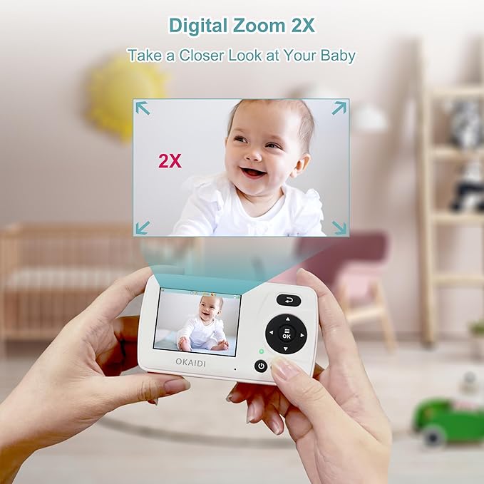 OKAIDI Video Baby Monitor with Camera and Audio, 2.4'' Portable Travel Baby Monitor No WiFi, Infrared Night Vision, VOX Mode, 1000ft Long Range, Ideal for Baby/Pet/Elderly