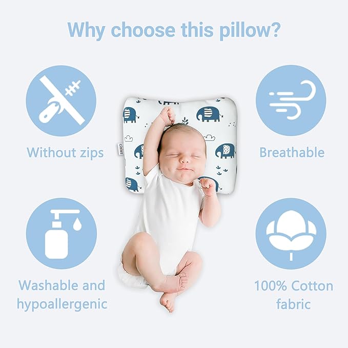 Unisex Soft and Breathable Baby Pillow 100% Organic Cotton Machine Washable Prеvents FΙat Hеad