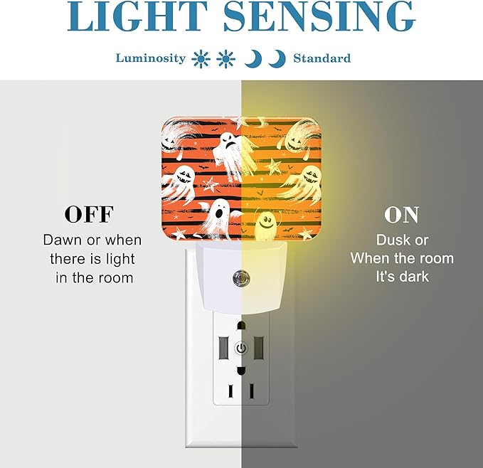 Halloween Funny Ghost Night Light for Kids Girls Boys, Halloween LED Night Light Plug into Wall with Dusk to Dawn Sensor for Bedroom, Hallway, Kitchen, Bathroom, Stairs Decor