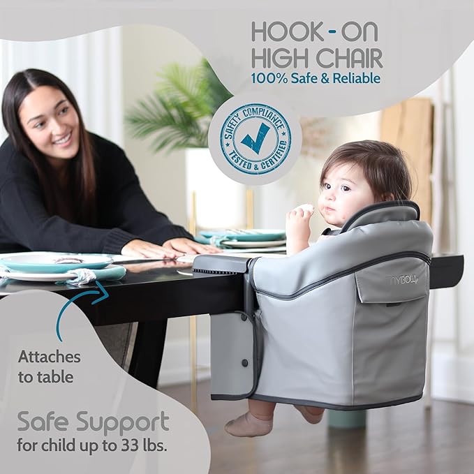 Elegant Faux Leather Hook-On High Chair - Portable, Clip-On for Travel, Suitable for Babies