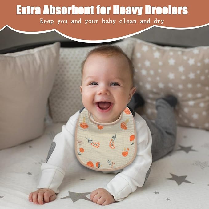 Muslin Baby Bibs,Pure cotton absorbent and breathable, suitable for boys and girls aged 0 to 36 months, 6-piece set