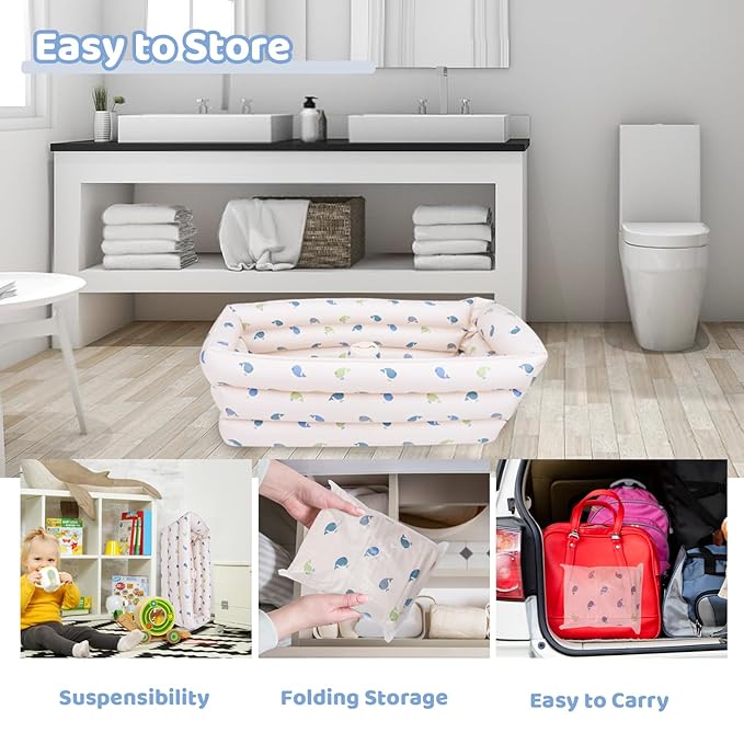 Inflatable Baby Bathtub with Built-in Air Pump, Portable Bathtub for Babies 1-5 Years Old, Small Ball Pool, Foldable Bath Tub for Travel, 30.7 x 14.6 Inch (Whale)