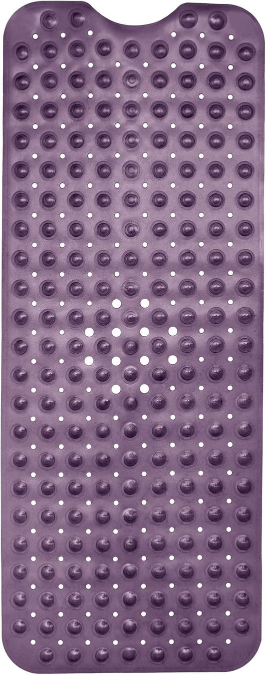 ENKOSI Bath Mat – 40 x 16 Inch Long Non-Slip Bathtub & Shower Mat with Suction Cups – Large PVC Bathroom Mat with Drain Holes for Tub & Shower (Bath - 40x16 Purple)