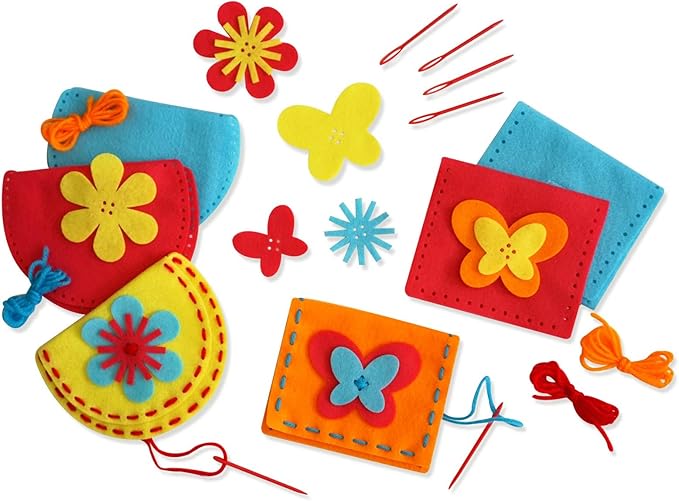 Serabeena Sew Your Own Purses - Sewing Kit for Kids - Felt Crafts for Kids - Sewing Ages 4-8 Plus - Felt Kit - Helps Develop Fine Motor Skills - DIY Kits with 6 Purses & Accessories