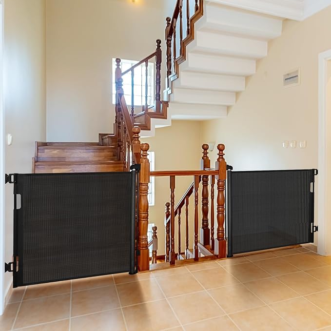DEAR LOV 2 Pack Retractable Baby Gate,Mesh Baby Gate or Mesh Dog Gate,33" Tall,Extends up to 55" Wide,Child Safety Gate for Doorways, Stairs, Hallways（Black,33"x55"