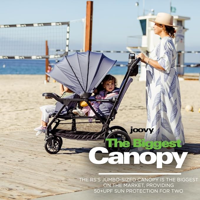 Joovy Caboose RS Sit & Stand Double Stroller for Children Up to 55 lb. with All-Terrain Wheels, UPF50+ Sun Canopy & Magnetic 5-Point Safety Harnesses, Slate