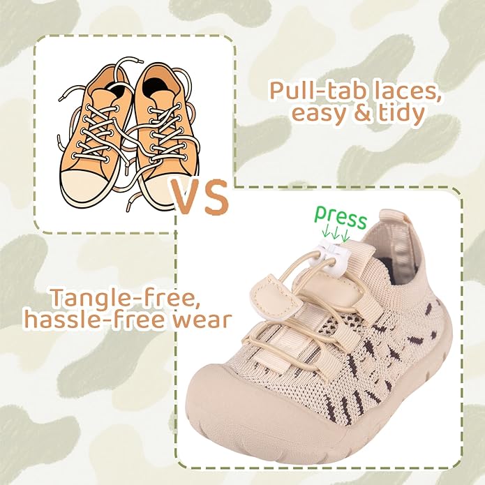 Baby First-Walking Shoes 1-4 Years Kid Shoes Trainers Toddler Infant Boys Girls Soft Sole Non Slip Cotton Canvas Mesh Breathable Lightweight TPR Material Slip-on Sneakers Outdoor