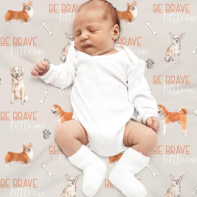 Baby Blanket for Boys and Girls - Soft Nursery Minky Blankets for Newborn, Printed Bed Blanket with Double Layer Dotted Backing for Baby Crib Stroller, 30 x 40 Inch, Cute Puppy