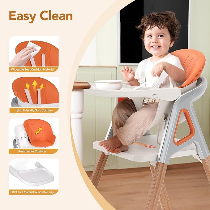 CoziBB Baby High Chair, 6 in 1 Convertible Growing Baby Highchairs for Babies and Toddlers, Baby Chair with Adjustable Dining Tray and Seat, 5-Point Safety Belt,White