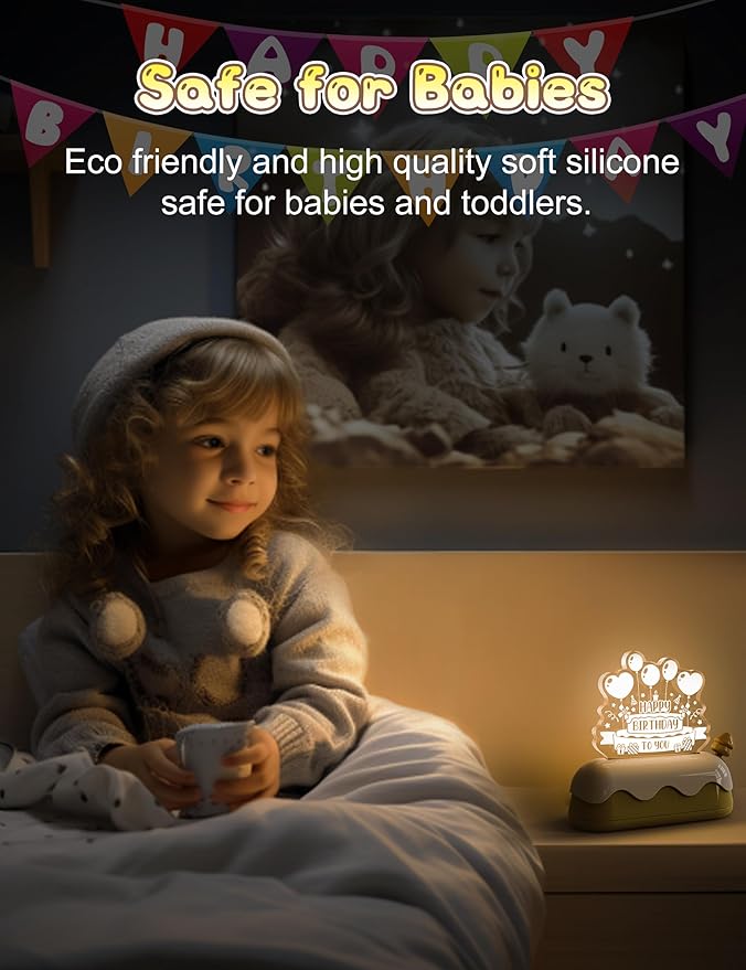 L LOHAS LED Birthday Night Lights for Kids, Kawaii Stuff Birthday Desk Lamp, Rechargeable Desk Decor for Bedroom, Besides, Dinning, Nursery Night Light for Kids, Boys, Girls, Gifts